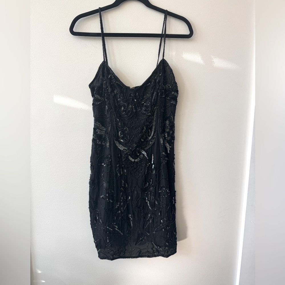 Vintage Sequin and Beaded Black Mini Dress